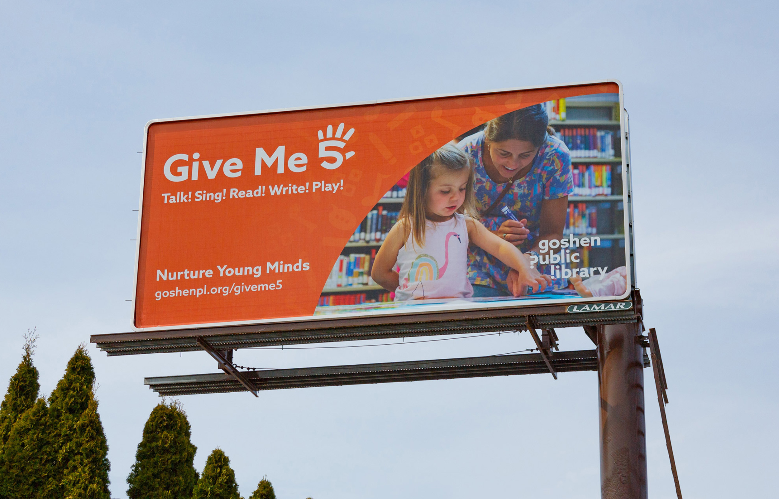 Goshen Public Library Give Me 5 Campaign Billboard